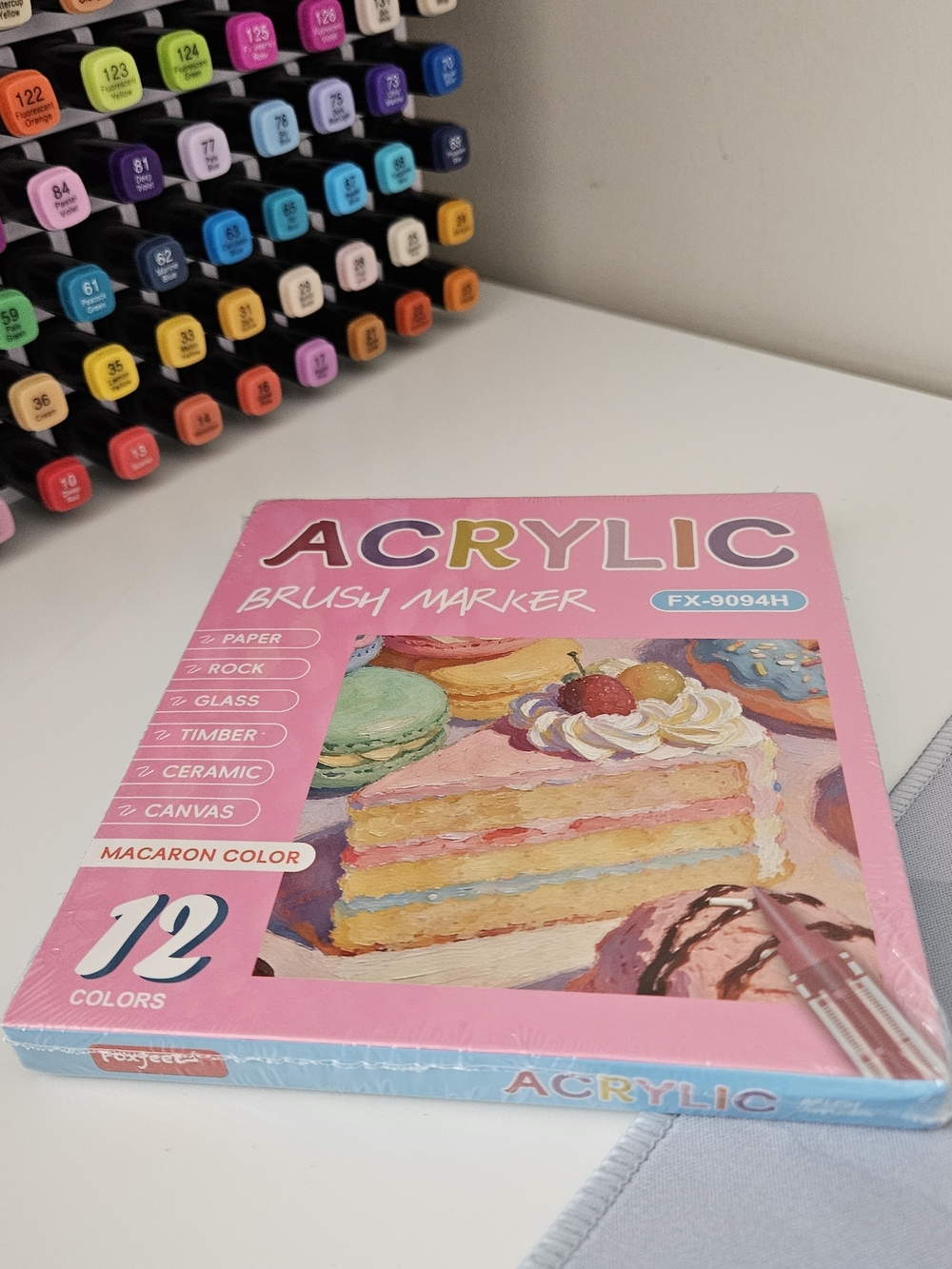 Acrylic Brush Marker Set - Pink Macaron Colors (12 Colors), Factory Sealed